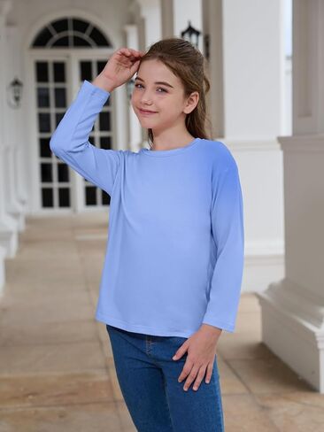 Girls Long Sleeve T Shirts Kids Plain Tops Basic Crewneck Tees 5-14 Years in Saudi Arabia