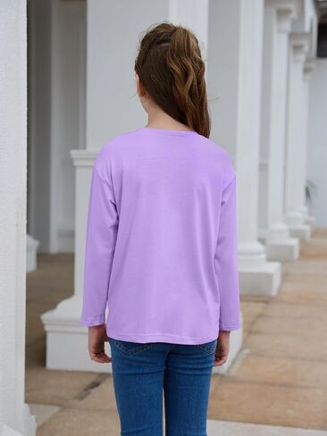 Girls Long Sleeve T Shirts Kids Plain Tops Basic Crewneck Tees 5-14 Years in Saudi Arabia