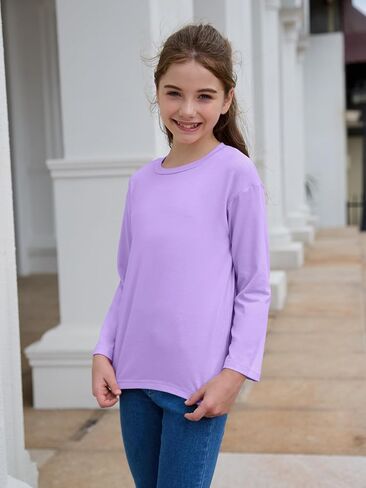 Girls Long Sleeve T Shirts Kids Plain Tops Basic Crewneck Tees 5-14 Years in Saudi Arabia