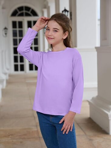 Girls Long Sleeve T Shirts Kids Plain Tops Basic Crewneck Tees 5-14 Years in Saudi Arabia