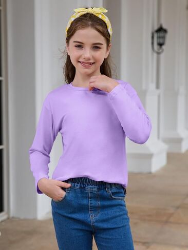 Girls Long Sleeve T Shirts Kids Plain Tops Basic Crewneck Tees 5-14 Years in Saudi Arabia