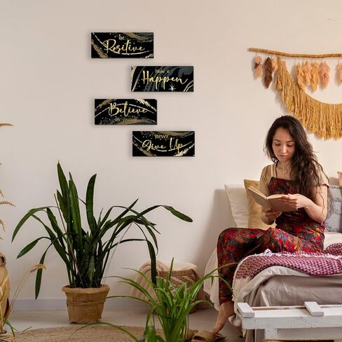 4 Piece Purple and Gold Wall Decor Set Motivational Wall Decor Inspirational Wooden Signs for Bedroom Bathroom Women’s Office Abstract Elegant Art for Home or Office Decoration 10X4 Inches in Saudi Arabia