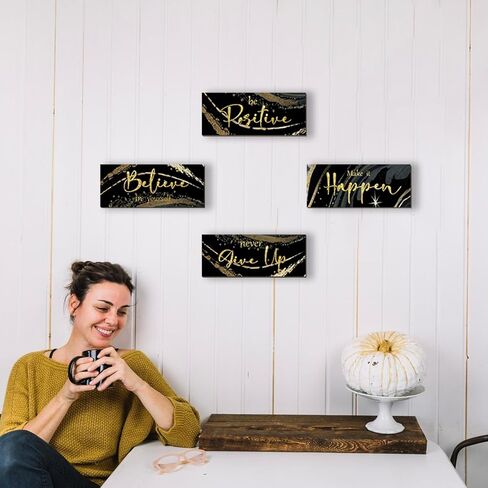 4 Piece Purple and Gold Wall Decor Set Motivational Wall Decor Inspirational Wooden Signs for Bedroom Bathroom Women’s Office Abstract Elegant Art for Home or Office Decoration 10X4 Inches in Saudi Arabia