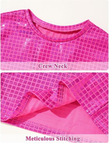 Girls Metallic Outfit Crop Top Short Sleeve Shirt Concert Sequin Tee Hip Hop Disco Loose Blouse 3-4Years in Saudi Arabia