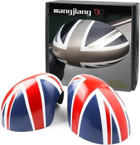 Car Rearview Mirror Cover, 2PCS Wing Side Outdoor Rear View Mirror Caps Case Trim Sticker Covers For Mini Cooper Gen1 R50 R52 R53 2002-2006 Only (Union Jack Red/Blue) in Kuwait
