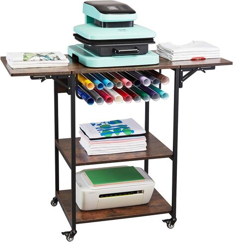 VEVOR Movable Heat Press Table with Charging Station, 4 Tier Foldable Heat Press Stand with Pull-Out Tray for Heat Transfer Sublimation Printer Sublimation Transfer Machine Organization in Saudi Arabia