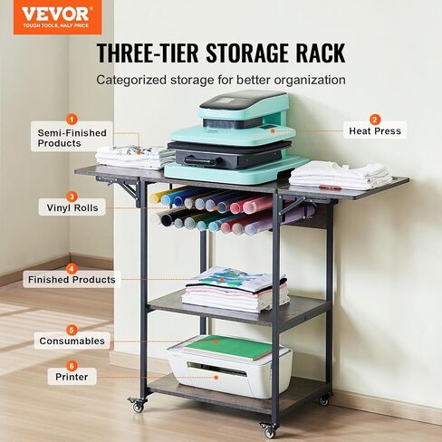 VEVOR Movable Heat Press Table with Charging Station, 4 Tier Foldable Heat Press Stand with Pull-Out Tray for Heat Transfer Sublimation Printer Sublimation Transfer Machine Organization in Saudi Arabia