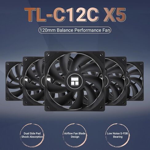 مروحة تبريد وحدة المعالجة المركزية Thermalright TL-C12C-S X5 مقاس 120 مم ARGB، مروحة كمبيوتر صامتة PWM مع محمل S-FDB، مروحة تبريد بسرعة تصل إلى 1550 دورة في الدقيقة، مروحة تبريد للكمبيوتر الشخصي، حزم 5 مراوح in Saudi Arabia
