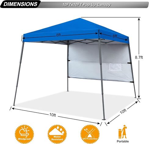 ABCCANOPY Pop Up Canopy Tent-Outdoor Camping Canopy Slant Leg Beach Canopy Tent مع حقيبة ظهر، قاعدة 8 × 8 قدم / قمة 6 × 6 قدم، أزرق in Kuwait