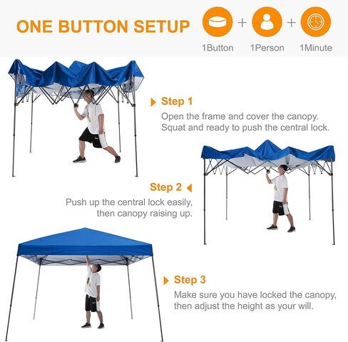 ABCCANOPY Pop Up Canopy Tent-Outdoor Camping Canopy Slant Leg Beach Canopy Tent مع حقيبة ظهر، قاعدة 8 × 8 قدم / قمة 6 × 6 قدم، أزرق in Kuwait