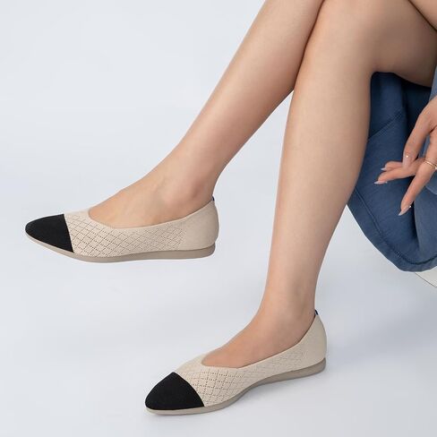Women's Flats Comfortable Dress Shoes Pointed Toe Slip On Knit Shoes Ballet Flats in Saudi Arabia