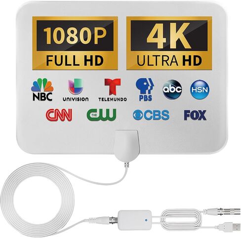 4K TV Antenna for Smart TV Indoor Amplified HD Digital 1000 Miles Range, Outdoor Antenna Indoor Long Range Support 2K 1080p All Older TV's Smart Amplifier Signal Booster & Coax Cable 11.8ft in Saudi Arabia