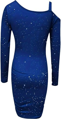 Nuofengkudu Women's Long Sleeve Off Shoulder Sequin Bodycon Party Club Cocktail Mini Dresses in Saudi Arabia