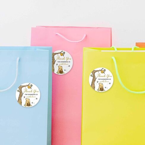 80 قطعة من ملصقات ويني اللطيفة لحفلة استقبال المولود الجديد، شكرًا لك على الاحتفال معنا، ملصقات تحمل عنوان الدب الكلاسيكي شكرًا لك على حضورك - 2 بوصة in Kuwait