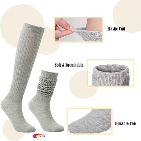 Couver Womens Scrunched Slouch Sclouch Socks Soft Cotton Cropable Retro Crew أو الركبة عالية ، ألوان متعددة in Saudi Arabia