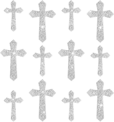 Frienda 8 قطع Silver Bling Cross Carcals ملصقات راينستون مقاومة للماء مع دعم ذاتي اللصق للديكور المصد من أجهزة الكمبيوتر المحمولة للأمتعة الداخلية خوذة دراجة نارية خارجية in Saudi Arabia