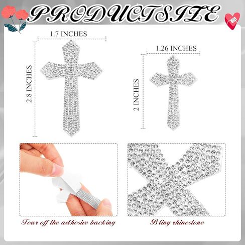 Frienda 8 قطع Silver Bling Cross Carcals ملصقات راينستون مقاومة للماء مع دعم ذاتي اللصق للديكور المصد من أجهزة الكمبيوتر المحمولة للأمتعة الداخلية خوذة دراجة نارية خارجية in Saudi Arabia