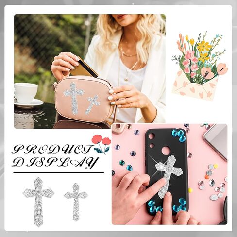 Frienda 8 قطع Silver Bling Cross Carcals ملصقات راينستون مقاومة للماء مع دعم ذاتي اللصق للديكور المصد من أجهزة الكمبيوتر المحمولة للأمتعة الداخلية خوذة دراجة نارية خارجية in Saudi Arabia
