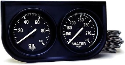 AutoMeter Two-Gauge Console 0-100 PSI Oil Press/130-280 °F Water Temp- Black in Saudi Arabia