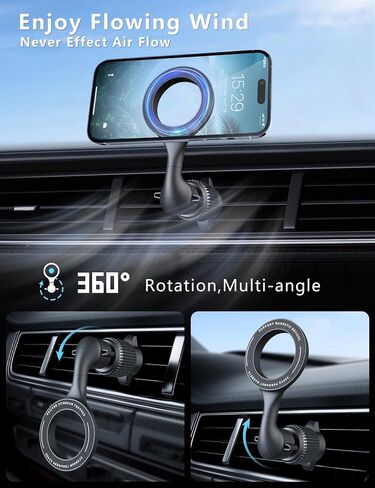 Fits Magsafe Car Mount for iPhone: [20 Powerful Magnets] Magnetic Air Vent Phone Holder [1080° Adjustable] Compatible iPhone 15 14 13 12 Pro Plus Max Mini & MagSafe Case & All Cell Phones in Saudi Arabia