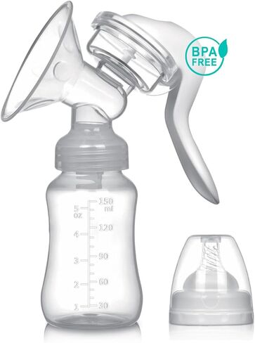 BPA Free Manual Breast Pump + 10 Breastmilk Storage Bag- Hand Pump Breastmilk & Milk Collector - Ergonomic Breast Pump & Breast Milk Storage Bags Freezer-Silicone, BPA Free,150 ml in Kuwait