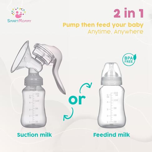 BPA Free Manual Breast Pump + 10 Breastmilk Storage Bag- Hand Pump Breastmilk & Milk Collector - Ergonomic Breast Pump & Breast Milk Storage Bags Freezer-Silicone, BPA Free,150 ml in Kuwait