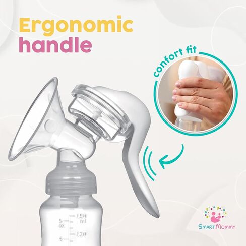 BPA Free Manual Breast Pump + 10 Breastmilk Storage Bag- Hand Pump Breastmilk & Milk Collector - Ergonomic Breast Pump & Breast Milk Storage Bags Freezer-Silicone, BPA Free,150 ml in Kuwait