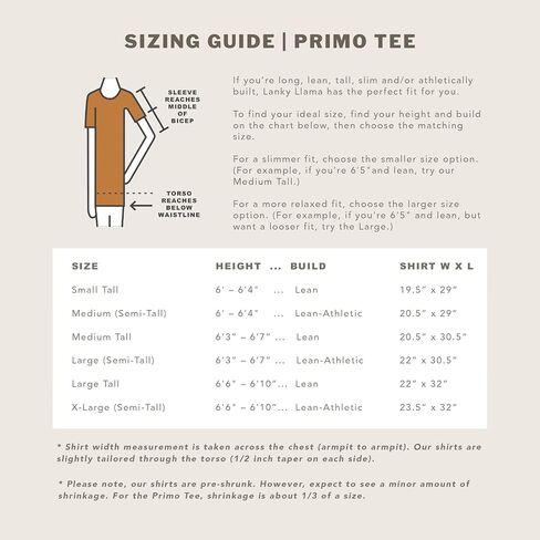 Lanky Llama (New) Primo Tee | للرجال النحيف طويل القامة in Kuwait