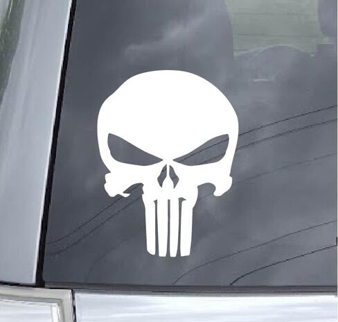 Punisher Skull Decal Vinyl Sticker for Car Truck Van Windows Laptop ، ملصق مصد جمجمة أبيض | أبيض | 5.5 بوصة in Kuwait