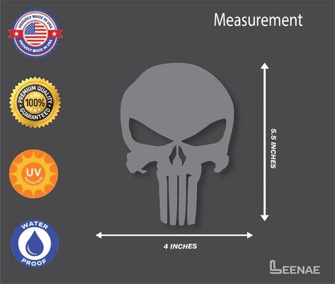 Punisher Skull Decal Vinyl Sticker for Car Truck Van Windows Laptop ، ملصق مصد جمجمة أبيض | أبيض | 5.5 بوصة in Kuwait