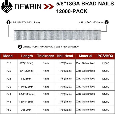 18 Gauge Brad Nails ، 6000 Counts 2 بوصة 18 Ga Brad Nails ، مسامير مجلفنة لدعم الأظافر ، وإنهاء مسامير الأظافر للهواء المضغوط ، مسدس براد الكهربائي in Kuwait