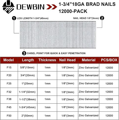 18 Gauge Brad Nails ، 6000 Counts 2 بوصة 18 Ga Brad Nails ، مسامير مجلفنة لدعم الأظافر ، وإنهاء مسامير الأظافر للهواء المضغوط ، مسدس براد الكهربائي in Kuwait
