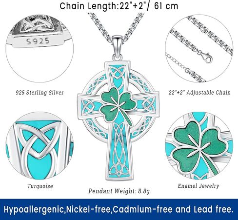Celtic Cross Necklace for Men Women 925 Sterling Silver Celtic Jewelry Big Large Cross Necklace Irish Viking Celtic Necklace Religious Protective Celtic Cross Pendant Necklace Gifts for Her Him in Kuwait