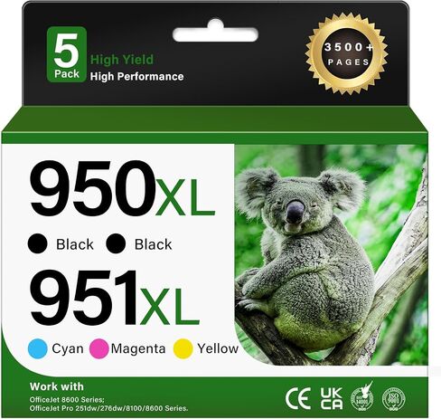 950XL 951XL Ink Cartridges Combo Pack for HP Printer Ink 950 951 XL Ink Cartridge (2 Black, Cyan, Magenta, Yellow) 5-Pack Work with HP OfficeJet Pro 8600 8610 8620 8100 8630 8660 8640 8615 76DW 251DW in Saudi Arabia