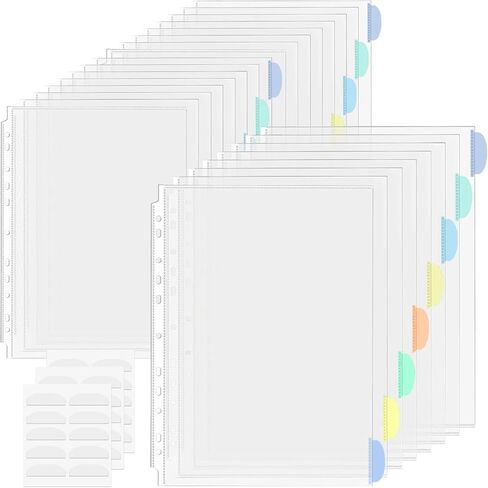 Binder Dividers & Sheet Protectors for 2/3/4 Ring Binder - 3 Sets of 24 Pack A4 Plastic Sleeves with 8 Tab Binder Sleeves, Clear Page Protectors for School, Home & Office Organization in Kuwait