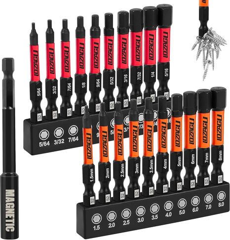 Impact Allen Wrench Drill Bit Set Hex Bit Set 4" Long, Magnetic Allen Head,CNC 21Pcs Metric&SAE, 1/4" Hex-Shank S2 Steel Head with Quick Release Bit Holder and Storage Box in Kuwait