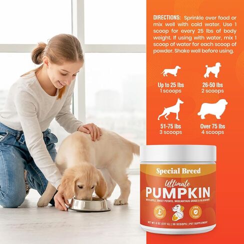 Ultimate Pumpkin for Dogs (16 oz) - with Organic Pumpkin, Apple, Sweet Potato, Miscanthus Grass & Blueberry, Digestive Support Relief for Constipation, Loose Stools, and Upset Stomaches, 60 Scoops in Kuwait
