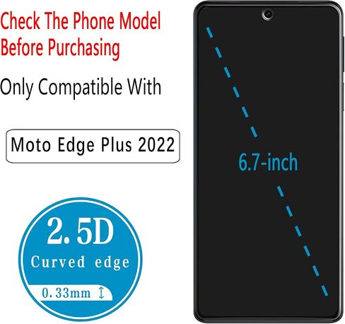 واقي شاشة HPTech (عبوة من قطعتين) لهاتف Motorola Moto Edge Plus 2022 من الزجاج المقسى، مضاد للخدش، خالٍ من الفقاعات، صديق للحافظة in Kuwait