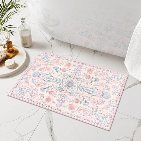 Uphome Boho Bath Mat Beige Floral Small Bathrate Brugs Ultra Soft Non-Slip Battage Bath Hats Machine Farmhouse Farmhous in Kuwait