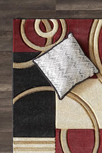 GLORY RUGS Area Rug Modern 5x7 Red Soft Hand Carved Contemporary Floor Carpet with Premium Fluffy Texture for Indoor Living Dining Room and Bedroom Area in Kuwait