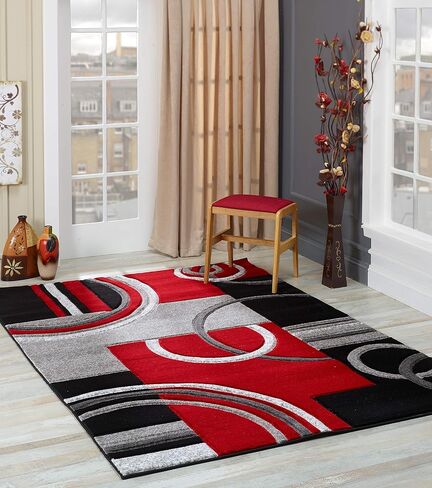 GLORY RUGS Area Rug Modern 5x7 Red Soft Hand Carved Contemporary Floor Carpet with Premium Fluffy Texture for Indoor Living Dining Room and Bedroom Area in Kuwait