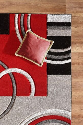 GLORY RUGS Area Rug Modern 5x7 Red Soft Hand Carved Contemporary Floor Carpet with Premium Fluffy Texture for Indoor Living Dining Room and Bedroom Area in Kuwait