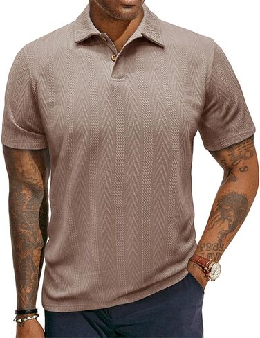 Mens Short Sleeve Polo Shirts Casual Reglar Fit Knit Textured Stretchy Golf T-Shirts in Kuwait