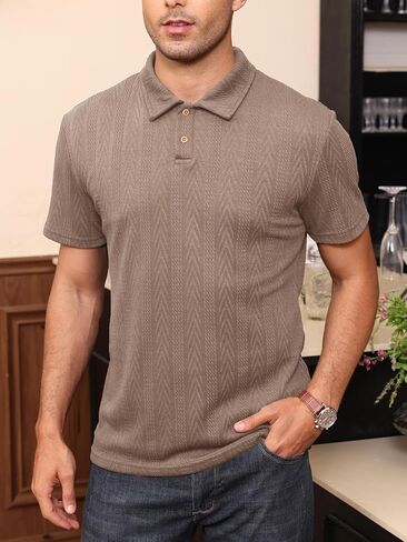 Mens Short Sleeve Polo Shirts Casual Reglar Fit Knit Textured Stretchy Golf T-Shirts in Kuwait