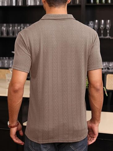 Mens Short Sleeve Polo Shirts Casual Reglar Fit Knit Textured Stretchy Golf T-Shirts in Kuwait