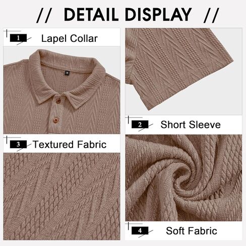 Mens Short Sleeve Polo Shirts Casual Reglar Fit Knit Textured Stretchy Golf T-Shirts in Kuwait