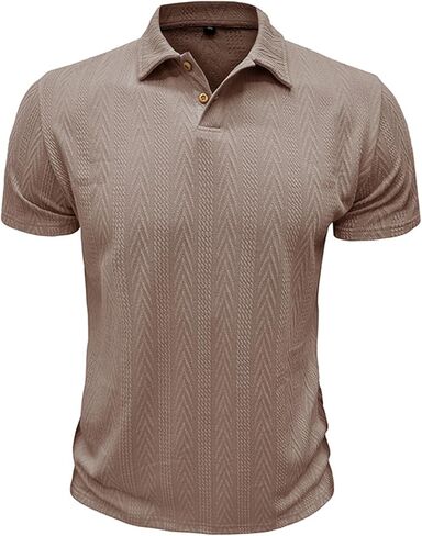 Mens Short Sleeve Polo Shirts Casual Reglar Fit Knit Textured Stretchy Golf T-Shirts in Kuwait