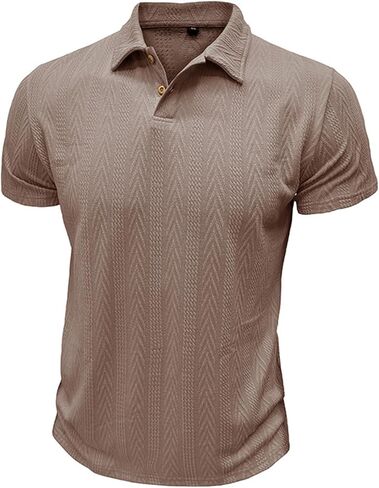 Mens Short Sleeve Polo Shirts Casual Reglar Fit Knit Textured Stretchy Golf T-Shirts in Kuwait