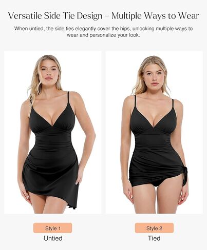 Popilush One Piece Swim Dress Tummy Control Swimsuits for Women Ruched Shapewear Split Bathing Suit in Kuwait