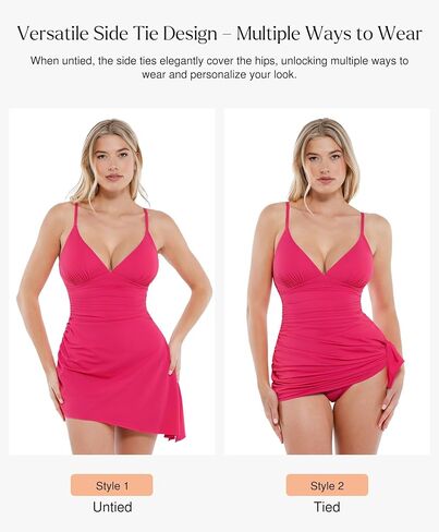 Popilush One Piece Swim Dress Tummy Control Swimsuits for Women Ruched Shapewear Split Bathing Suit in Saudi Arabia